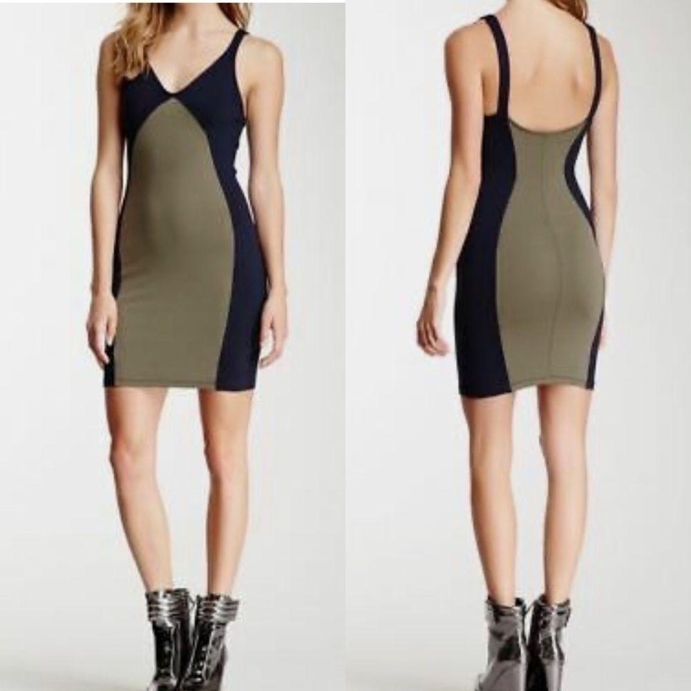 David Lerner Miracle Colorblock Bodycon Mini Dress in Navy Olive Size Large